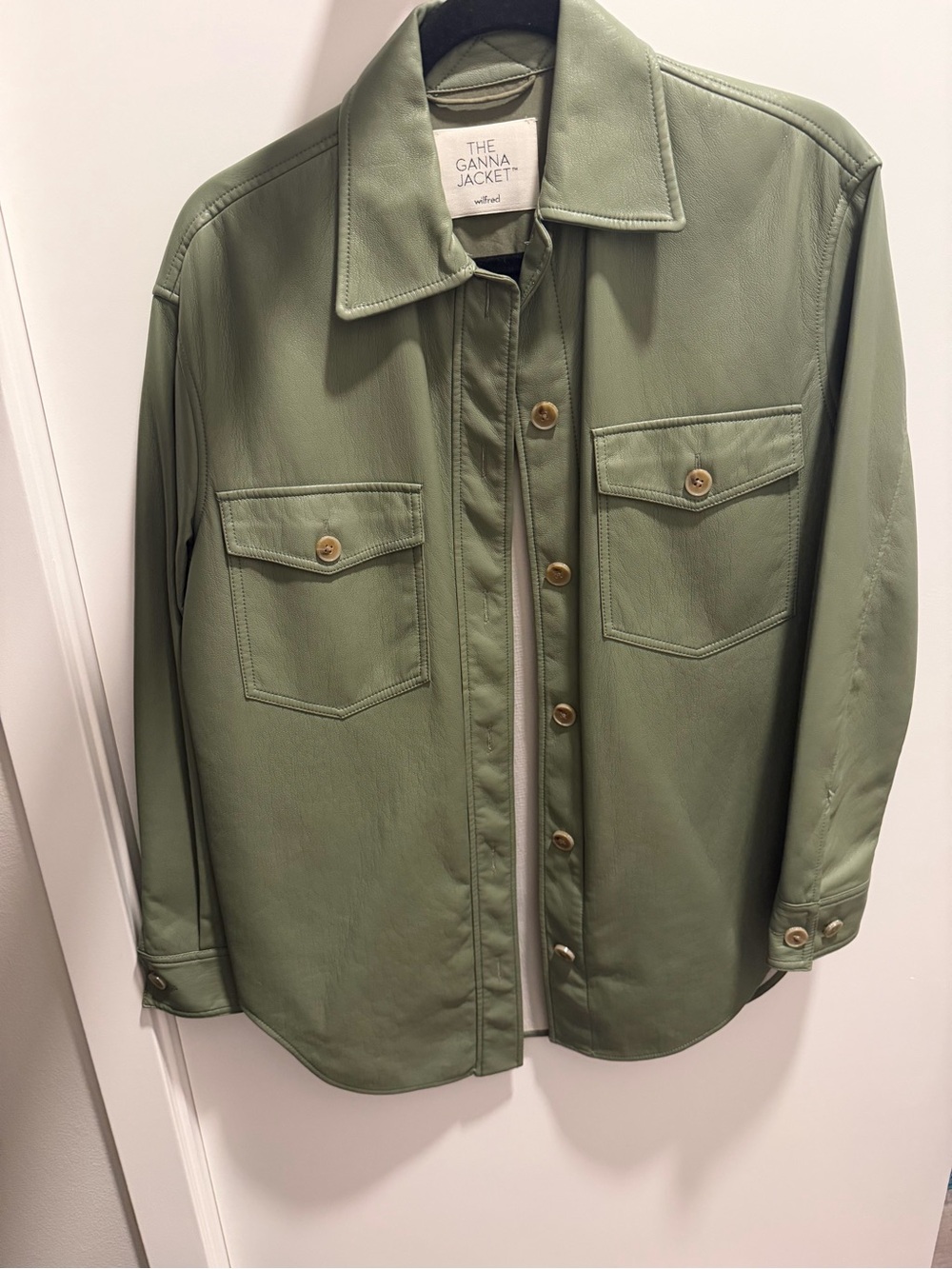 Aritzia The  Ganna Jacket Olive Green Button-Down Vegan Leather Shacket